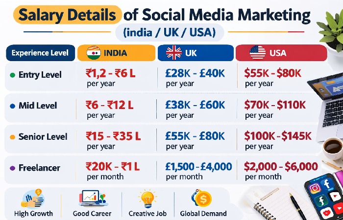 Salary Details (India / UK / USA) of Social Media Marketing